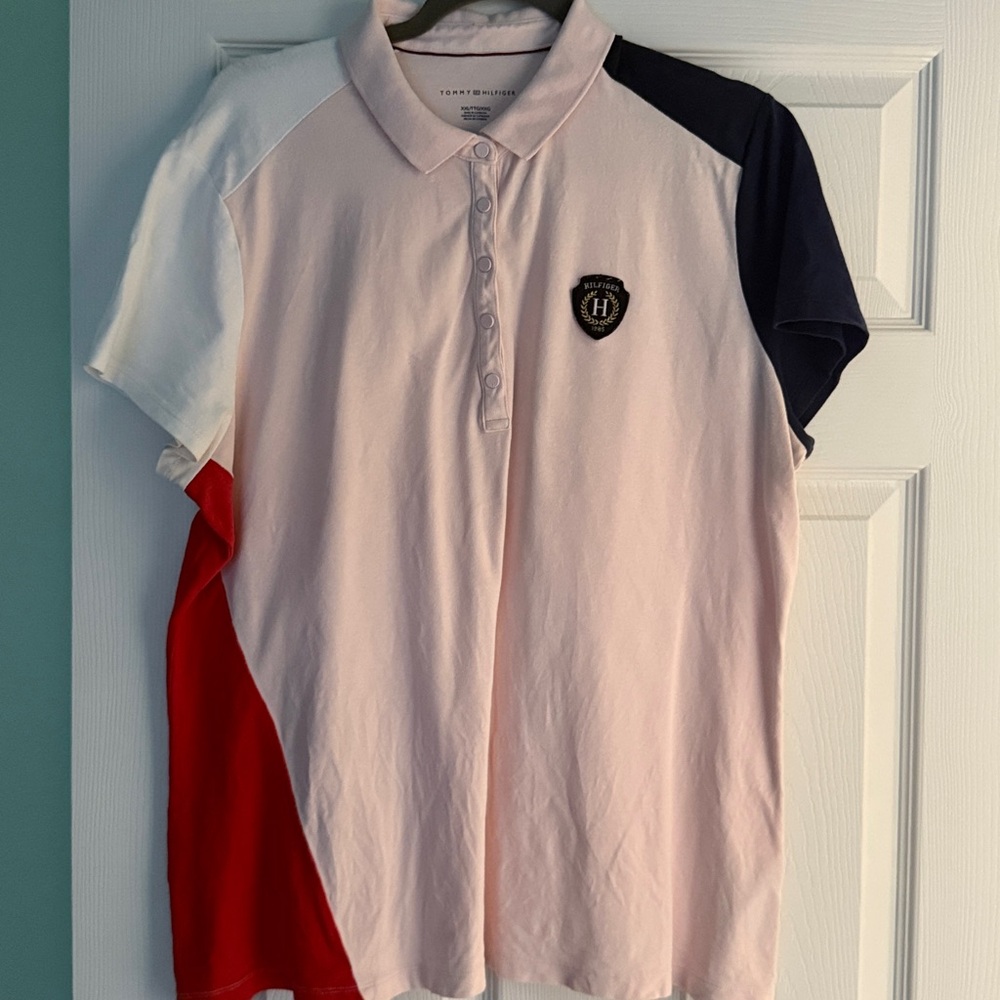 Tommy Hilfiger Classic Pink, Navy, White and Red Colorblocked Polo